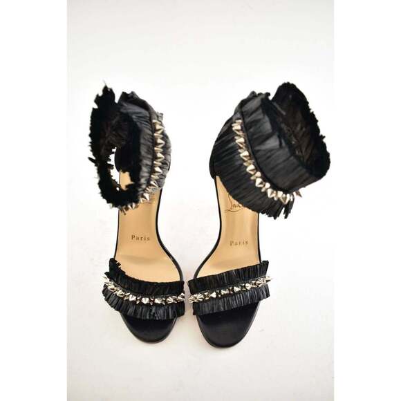 Christian Louboutin Poupedou 100 Black Raffia Ankle Strap Sandal Heel Pump 36 - Picture 7 of 11